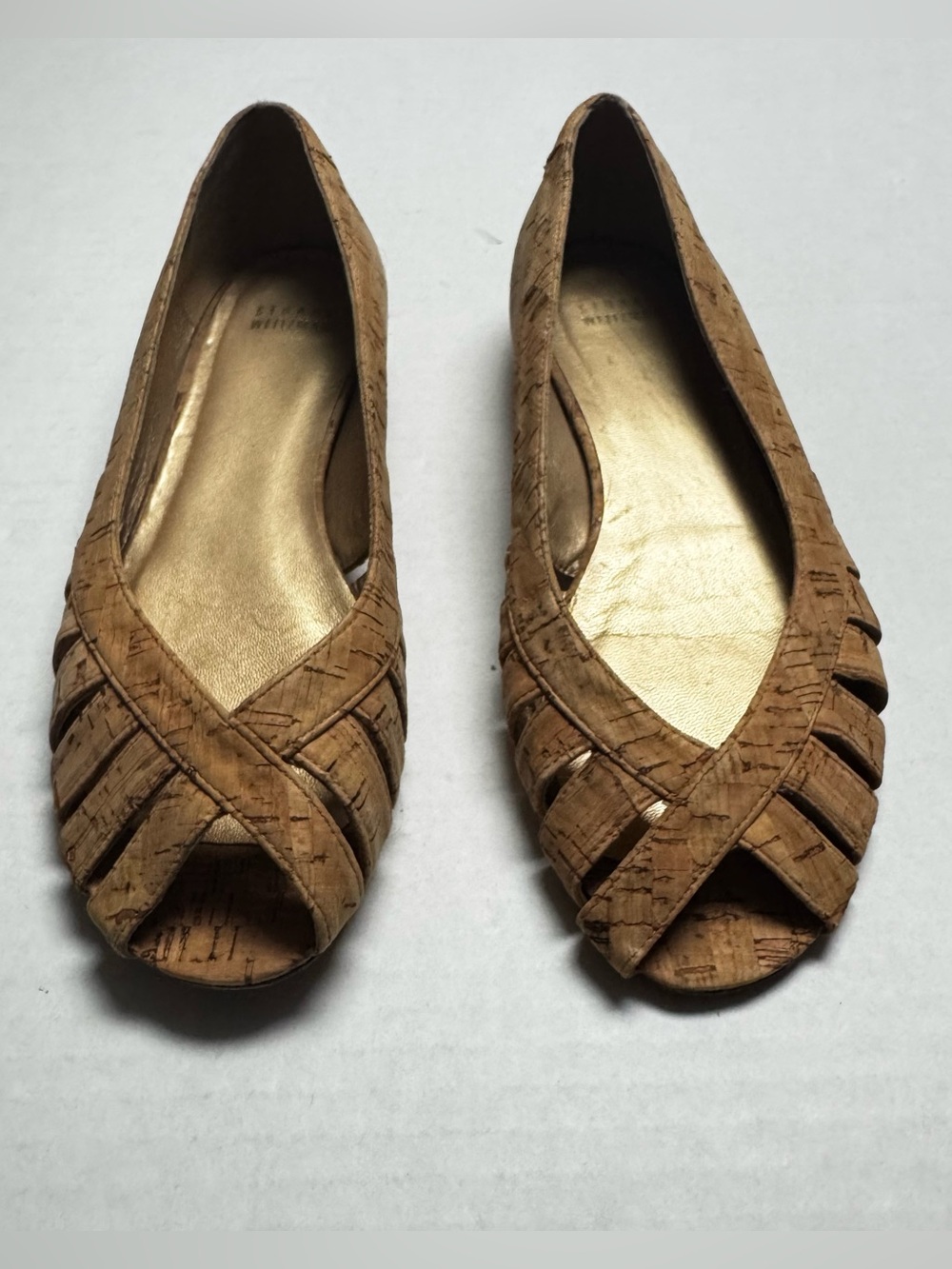 Stuart Weitzman Cork Peep Toe Flats In Natural Women's Size: 8M